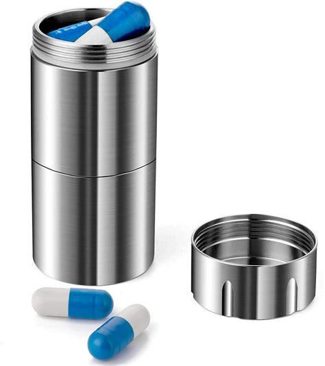 small metal pill box|small pill container for pocket.